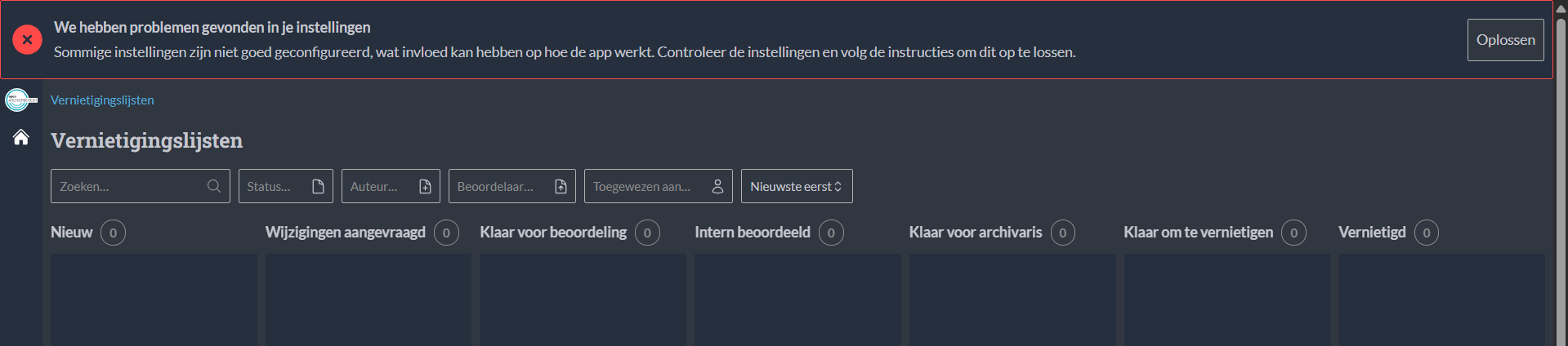 Banner reporting that health checks detected configuration errors.